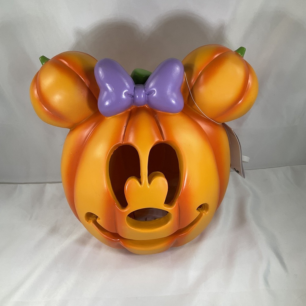 DISNEY Halloween Minnie Mouse Light Up 6" Pumpkin Purple Bow HTF Decoration